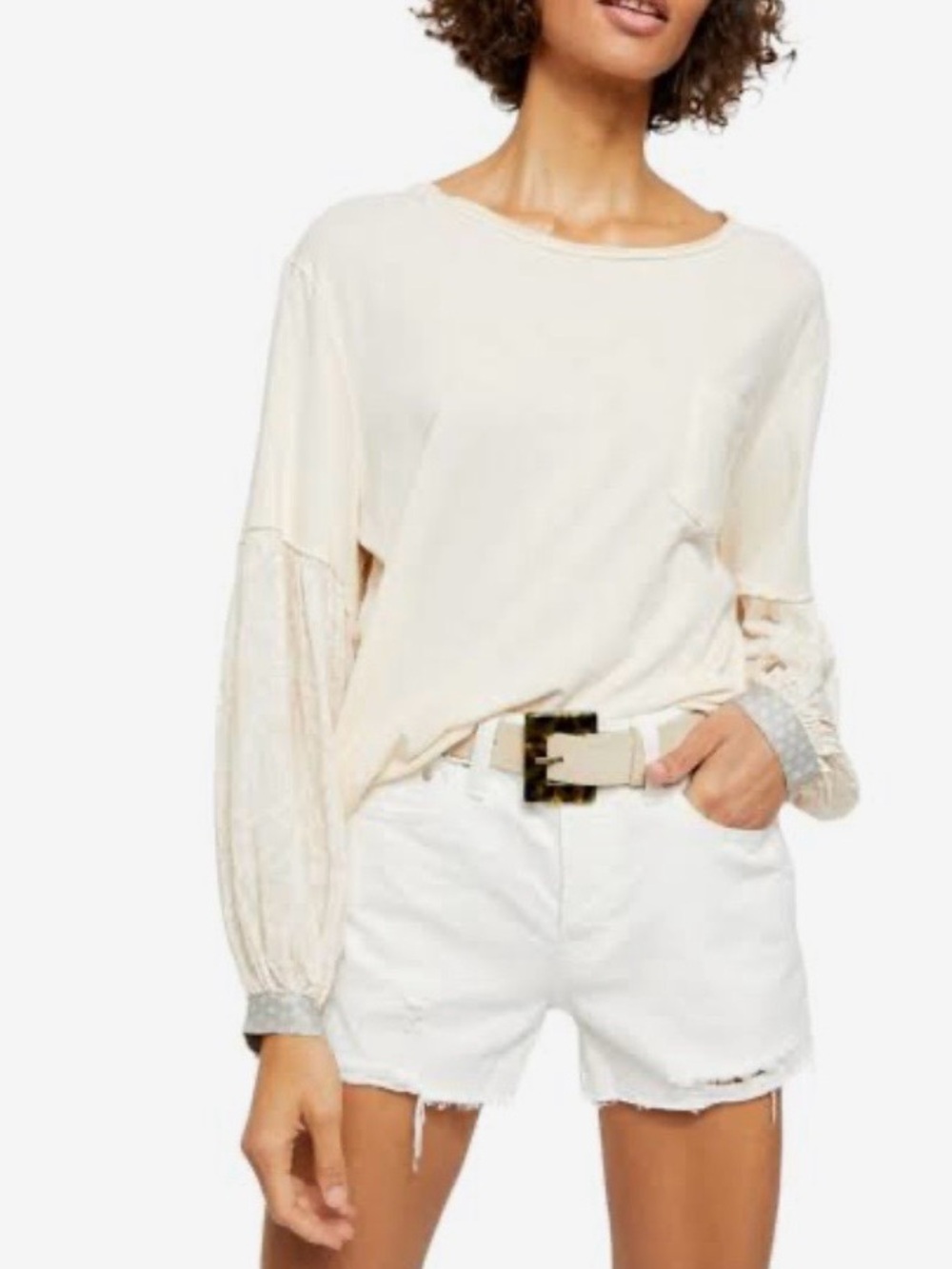We The Free Cream Balloon-Sleeve Top